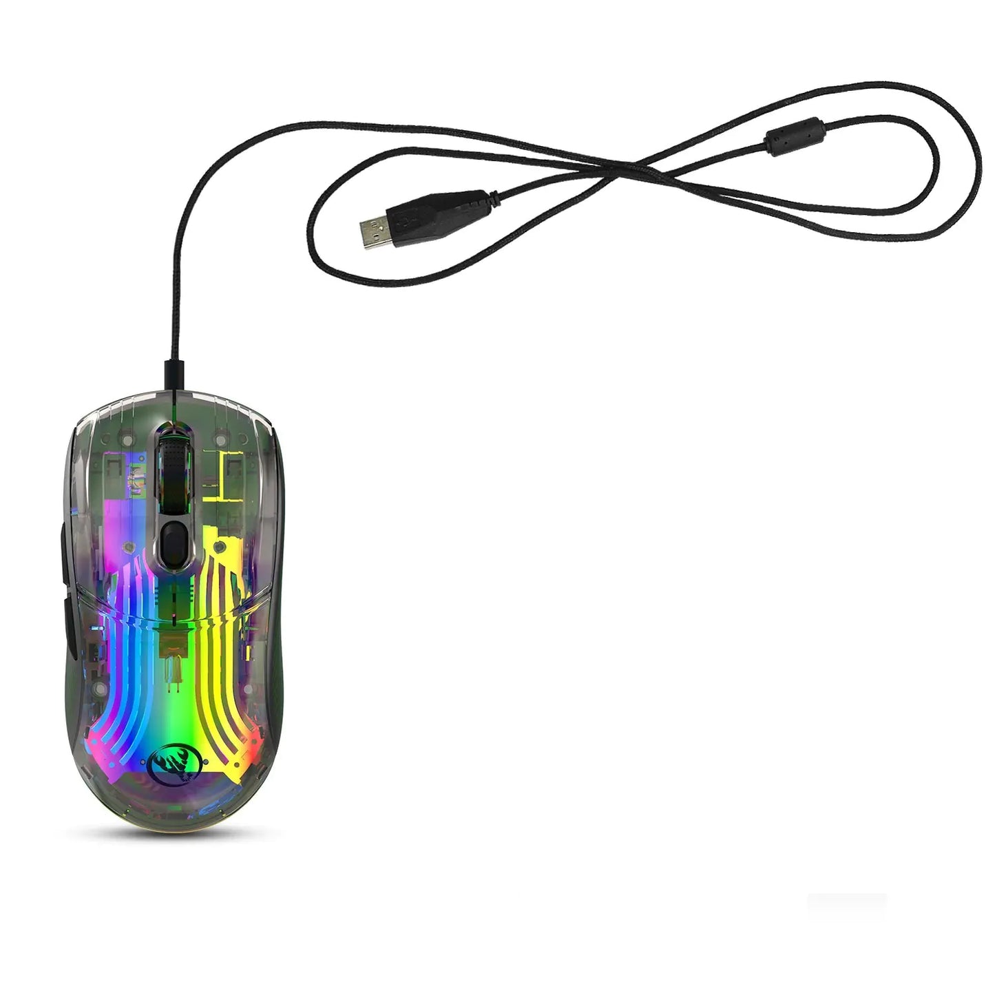 HXSJ USB Wired Transparent RGB Gaming Mouse 12800DPI